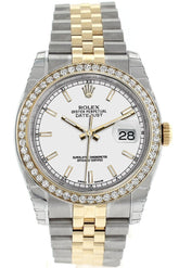 Rolex Datejust 36 White Dial 18K Gold Diamond Bezel Jubilee Ladies Watch 116243